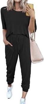 PRETTYGARDEN Women's Two Piece Outfit Short Sleeve Pullover with Drawstring Long Pants Tracksuit Jogger Set