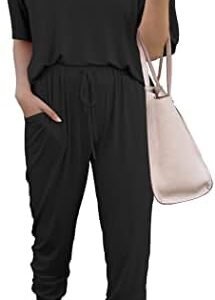 PRETTYGARDEN Women's Two Piece Outfit Short Sleeve Pullover with Drawstring Long Pants Tracksuit Jogger Set