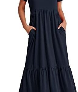 ANRABESS Women Summer Casual Short Sleeve Crewneck Aline Swing Flowy Tiered Shirt Maxi Beach Long Dress 2024 Trendy Outfits