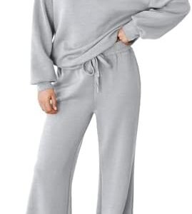 Aleumdr Women's 2 Piece Outfits Lounge Set Mock Neck Long Sleeve Sweatshirt With Wide Leg Pants Sweatsuit Fall 2024