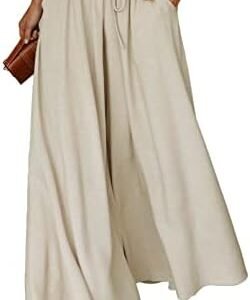 Dokotoo Pants for Women Casual Elastic Waist Wide Leg Pants with Pockets