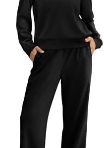 Saloogoe Lounge Sets for Women 2 Piece Sweatsuits Travel Outfits Fall Crewneck Sweatshirts Wide Leg Sweatpants Matching Sets