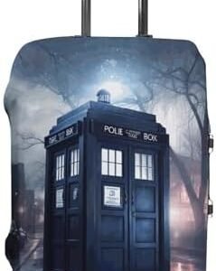 Doctor Dr Who Police Box Funny Luggage Cover Elastic Suitcase Protector Washable Travel Gear Cover Fits 19-32 Inch