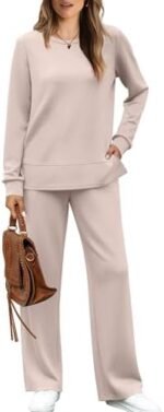 WIHOLL Women's 2 Piece Lounge Sets Sweatshirt Casual Travel Outfits Fashion Wide Leg Tracksuit Cozy Sweatsuits