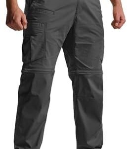 CQR Men's Convertible Cargo Tactical Pants, Water Resistant Outdoor Hiking Pants, Zip Off Lightweight Stretch Work Pants