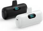 [2 Pack]Mini Portable Charger 5000mAh,Ultra-Compact 15W PD Fast Charging Power Bank,LCD Display Cute Battery Pack Backup Charger Compatible with iPhone 14/14 Pro Max/13/13 Pro/12/XR/8/7/6-Black+White