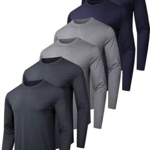 6 Pack Men's Quick Dry Long Sleeve Shirts Moisture Wicking Sun Protection UV UPF SPF Performance T-Shirt for Casual