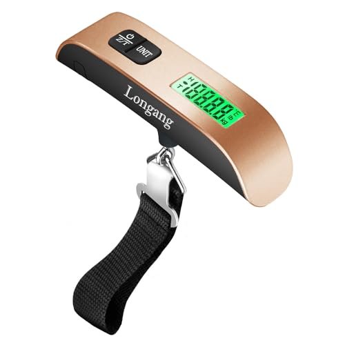 110 Lbs Digital Hanging Luggage Scale with Backlit for Travel, Rubber Paint Handle and Battery Included, Gold