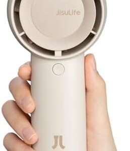 JISULIFE Handheld Portable Turbo Fan [16H Max Cooling Time], 4000mAh USB Rechargeable Personal Battery Operated Mini Small Pocket Fan with 5 Speeds for Travel/Outdoor/Home/Office - Brown