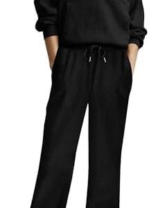 XIEERDUO Women's Half Zip Sweatsuits Two Piece Travel Outfits Oversized Ribbed Sweatshirts Sweatpants Lounge Sets S-3XL