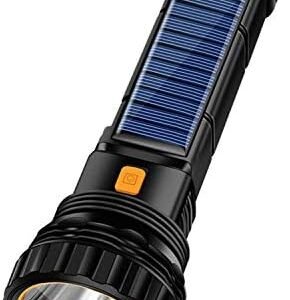 Solar/Rechargeable Multi Function 1000 Lumens LED Flashlight, with Emergency Strobe Light and 1200 Mah Battery, Emergency Power Supply and USB Charging Cable, Fast Charging (1PC)