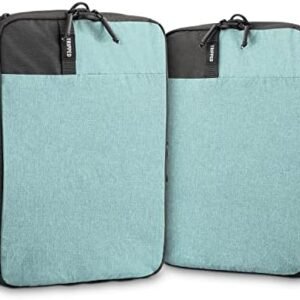 Premium Compression Packing Cubes with Dirty Clean Split Compartment- Double Sided with Luggage Labels -Set of 2 (Dusty Teal)