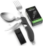 HIKENTURE 4-in-1 Camping Utensils,Stainless Steel Spoon Fork Knife Bottle Opener Set,Backpacking Eating Cutlery for Traveling,Hiking,Scouting