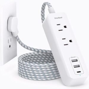 Cruise Essentials, USB C Travel Power Strip, Flat Plug Power Strip with 2 Outlets 3 USB Ports (1 USB C), 5ft Extension Cord Charging Station, Non Surge Protector for Cruise Ship, Travel, Home