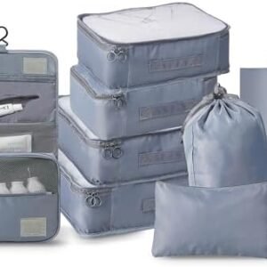 8 Piece Compression Packing Cubes Set,2 Colors for Luggage Organizer,Travel Accessories and Essentials,Carry On Suitcases,Pure Gray