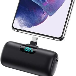 Mini Portable Charger 5000mAh Power Bank,15W PD USB C Cell Phone Portable Power, LCD Display Battery Pack Compatible With iPhone 15/15 Plus/15 Pro/15 Pro Max/Android/Samsung/Moto/LG (Type-C Only)