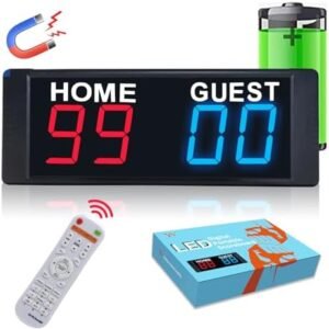 YZ Magnetic Battery Powered Cornhole Scoreboard,Portable Digital Scoreboard with Remote,Ping Pong Score Keeper with Buzzer,LED Electronic Scoreboard for Basketball/Baseball/Volleyball/Billiard Games