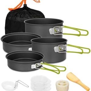 Gutsdoor Camping Cookware Set Camping Gear Campfire Utensils Non-Stick Cooking Equipment Lightweight Stackable Pot Pan Bowls with Storage Bag for Outdoor Hiking