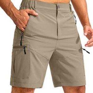 Pudolla Men's Hiking Cargo Shorts 9" Lightweight Outdoor Work Shorts for Men Travel Golf Camping Casual with 5 Zipper Pockets