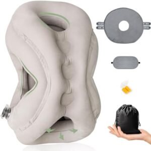 Inflatable Travel Pillow,Airplane Pillow Inflatable Travel Pillows for Airplanes Comfortable Support Shoulder and Neck (with Face Mask, Eye Mask,Earplugs, Portable Bag)for Plane Travel Office Home