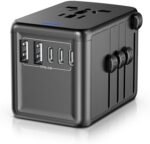 Universal Travel Adapter Offers 5.8A 3X 3.0A USB-C Ports, 2X 2.4A USB-A Ports and Multi AC Outlet, All-in-One International Power Plug Adaptor Worldwide Charger for EU US UK AU 200+ Countries