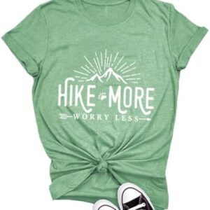 Hiking Shirt for Women Adventure Mountain Graphic Athletic Shirts Funny Hike More Worry Less Tee Tops