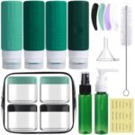 GLAMFIELDS Travel Bottles for Toiletries,TSA Approved 3.3oz Size LeakProof Silicone Toiletry Containers for Shampoo, Conditioner,Easy to Squeeze，Portable Travel Essentials for Lotion(18 Pack) Green