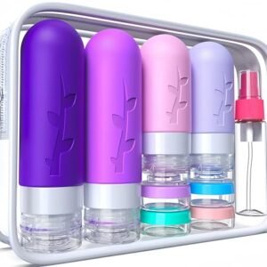 18 pack Travel Bottles for Toiletries, Silicone Travel Size Toiletries of Travel Containers Set, Refillable & Leakproof Travel Bottles Kit with TSA Approved Travel Size Bottles, purple