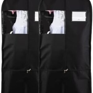 52-Inch Garment Bag for Travel & Storage Suit and Dress Carrier with 2 Pockets and Carry Handles Garment Covers Bags Perfect for Business Trips, Vacations, and Wedding (Black-2 Packs)