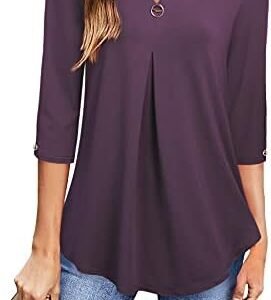 VALOLIA Womens Tops 3/4 Sleeve Shirts V Neck Blouses Dressy Casual Tunic Tops M-XXL