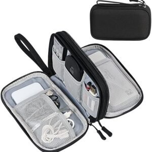 FYY Electronic Organizer, Travel Cable Organizer Bag Pouch Electronic Accessories Carry Case Portable Waterproof Double Layers Storage Bag for Cable, Cord, Charger, Phone, Earphone, Large Size, Black