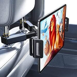 LISEN Tablet iPad Holder for Car Mount Headrest Must Have, iPad Car Holder Back Seat Travel Accessories Long Road Trip Essentials for Kids Adults Fits All 4.7-12.9" Devices & Headrest Rod