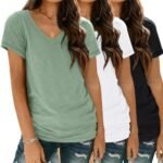 Womens 3 Pack T Shirts V Neck Short Sleeve Casual Tops Loose Fit Basic Tees for Women Outfits Summer Clothes Fashion Clothing