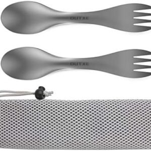 OUTXE Titanium 2 in 1 Fork and Spoon Combo 2-Pack Ultra Lightweight Camping Utensil, Eco-Friendly Spork for Backpacking, Hiking, Outdoors