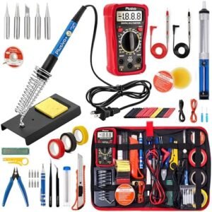 Soldering Iron Kit, 60W Soldering Iron Adjustable Temperature 30-in-1, 5 Solder Tips, Digital Multimeter, Solder Wire, Paste, Desoldering Pump, Tweezers for Electronics Hobby Enthusiast 110V US Plug