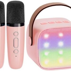 YLL Mini Karaoke Machine for Kids Adults, Portable Bluetooth Speaker with 2 Wireless Microphones,Toys Birthday Gifts for Girls Ages 4, 5, 6, 7, 8,9,10,11,12+ Years Old Toddler Teens (Lightpink)