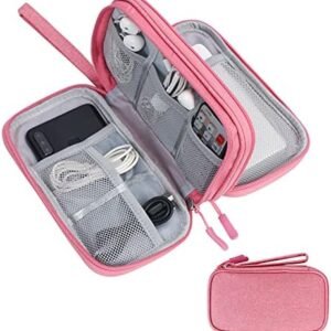 Skycase Electronic Organizer Travel Case - Waterproof Travel Cord Organizer Pouches for Organization, Cable Organizer, All-in-One Double Layers Storage Bag for Accessories, Charger, Cable, Pink