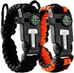 Atomic Bear Paracord Bracelet (2 Pack) - Adjustable - Fire Starter - Loud Whistle - Perfect for Hiking, Camping, Fishing and Hunting - Black & Black+Orange