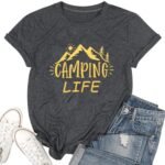 ZXCAHPT Camping Life T Shirt Women Camping Hiking Shirt Mountain Tees for Women Summer Outdoor Graphic Tees Travel Shirt