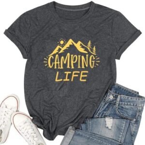 ZXCAHPT Camping Life T Shirt Women Camping Hiking Shirt Mountain Tees for Women Summer Outdoor Graphic Tees Travel Shirt