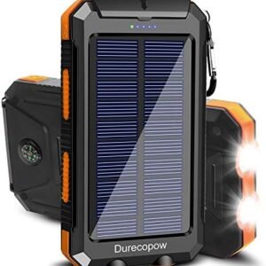 Solar Charger, 20000mAh Portable Outdoor Waterproof Solar Power Bank, Camping External Backup Battery Pack Dual 5V USB Ports Output, 2 Led Light Flashlight with Compass (Orange)