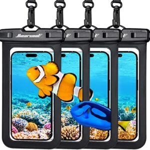 Hiearcool Waterproof Pouch for iPhone, Waterproof Phone Bag Travel Essentials Cruise Accessories Must Haves-4Pack Black