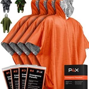 PREPARED4X Emergency Rain Poncho with Mylar Blanket Liner - Survival Blankets for Car - Heavy Duty, Waterproof Camping Gear