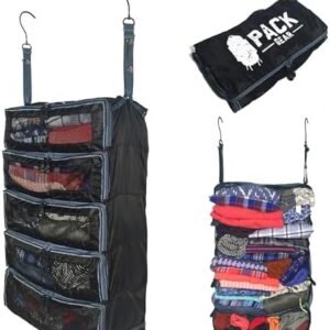 Pack Gear Hanging Suitcase Organizer - Our Large Hanging Luggage Organizer Fits Any Suitcase - Our Hanging Packing Cubes For Travel Uses Mesh Windows to Make it Easy to Find your Clothes (Black, L)