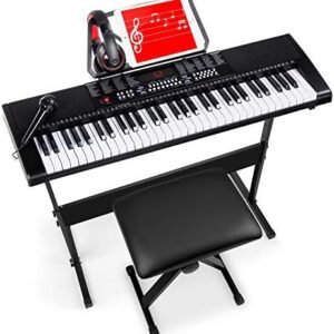 Best Choice Products 61-Key Electronic Keyboard Piano Portable Electric Keyboard Complete Beginner Set w/LED Screen, Stand, Bench, Headphones - Black