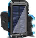 Solar Charger, 20000mAh Portable Outdoor Waterproof Solar Power Bank, Camping External Backup Battery Pack Dual 5V USB Ports Output, 2 Led Light Flashlight with Compass (Blue)