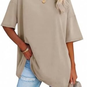 ATHMILE Womens Oversized T Shirts V Neck Tees Half Sleeve Cozy Comfy Tunic 2024 Y2K Tops Casual